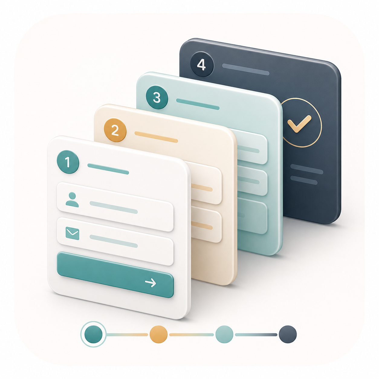 Premium multi-step form design logo showing a four-step card stack with a clean progress trail